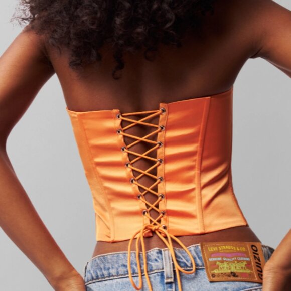 Danielle Guizio Satin Lace-Up Corset Top – Orange (Size S) - Picture 4 of 13